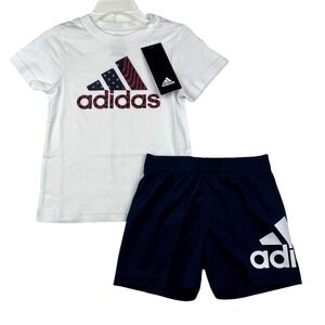 Adidas Baby Boys Tee & Shorts Outfit Set 12‎ Months Navy Blue- White Logo Sporty